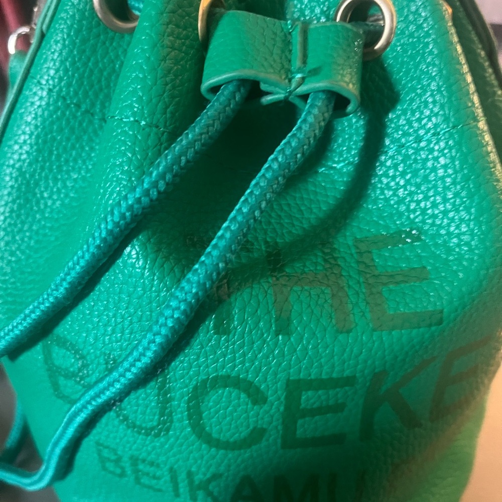Green Women's Drawstring Bucket Bag -